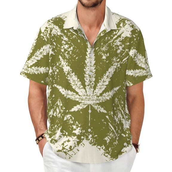 Men's Casual Short Sleeve Summer Beach Button Down Hawaiian Shirts, Cannabis Leaf Vintage Old