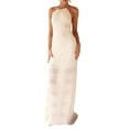 thumbnail image 2 of Women'S Backless Pleated Maxi Dress Halter Neck Spaghetti Strap Beach Maxi Dress Holiday Casual Sundress White XL, 2 of 9