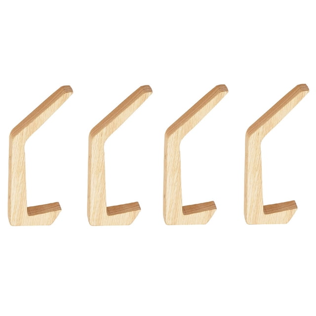 Miangastore Laundry Hook Wall Mounted Hanger Clothes Hanging Wood Color 4Pcs 6.1x2.8in