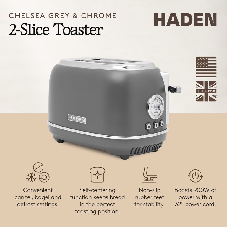 Haden Chelsea Stainless Steel 2 Slice Toaster, Extra Wide Slots