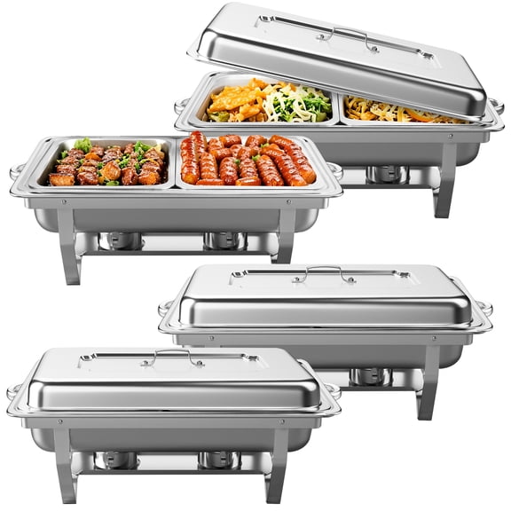 Jacgood 4 PACK Chafing Dish Buffet Set 9 Qt Catering Warmer Set, for Dinners, Catering, Buffet and Weddings Silver