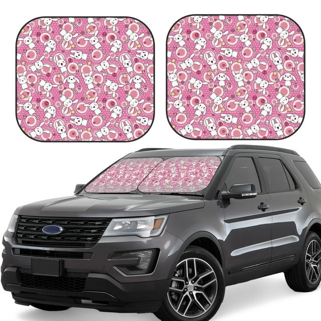 Wukai Cute Rabbit Car Front Windshield Sun Shade,Sun Visor Shield Block Automotive Interior Protector Blocks UV Rays-Medium