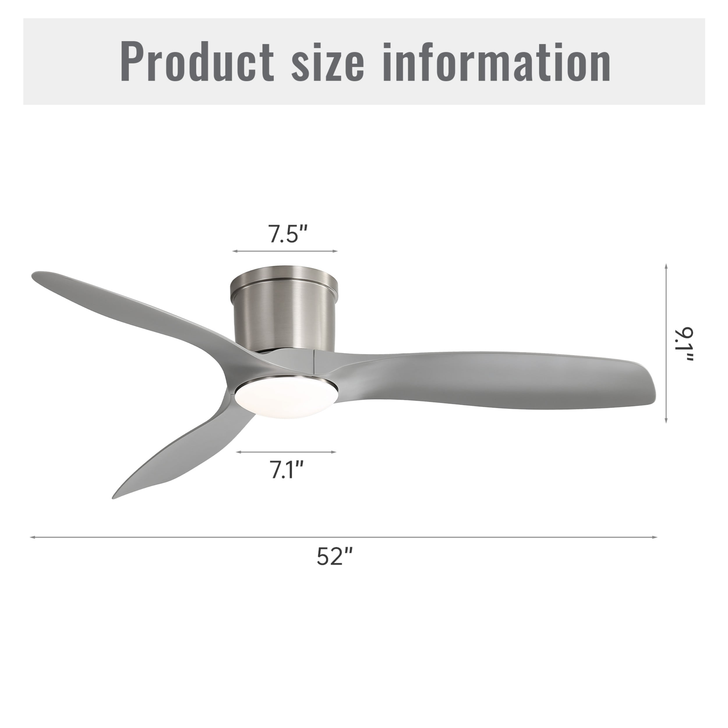 Sofucor 52 Inch Low Profile Ceiling Fans with Lights, Modern Flush Mount Ceiling Fan with 3 ABS Blades, 6500CFM, Dimmable 6-Speed 3-Timer Reversible DC Motor, ABS Gray