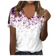thumbnail image 2 of Summer Saving Wycnly Womens Blouses and Tops Dressy Plus Size Button up Lightweight Comfy Cold Shoulder Tshirts Summer Floral Print V-Neck Short Sleeve Cute Tees Tops Purple XXXL, 2 of 5