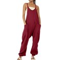 thumbnail image 1 of UAMVSH Combinaisons pour Femmes Col Rond Bretelles Spaghetti Longue Combinaison avec Bas Resserré Coupe Ample Été Décontracté Dames Salopettes Tendance Vêtements, 1 of 5