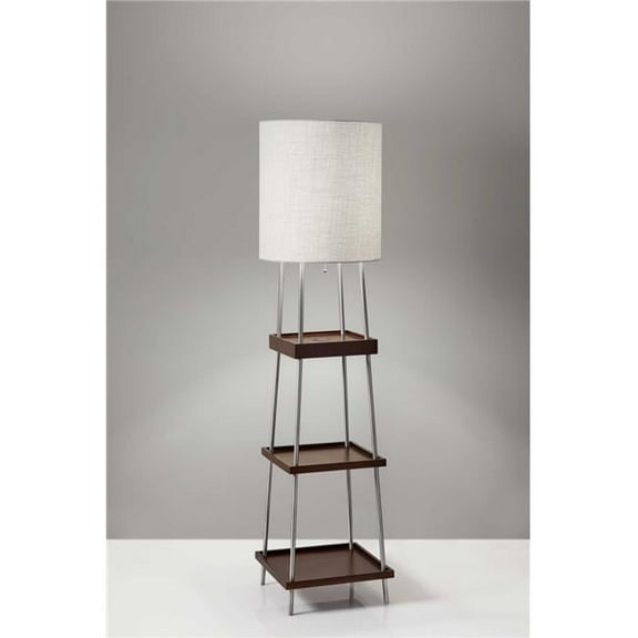 Walnut Wood & Metal Shelf Floor Lamp, 16 x 16 x 63.25 in.