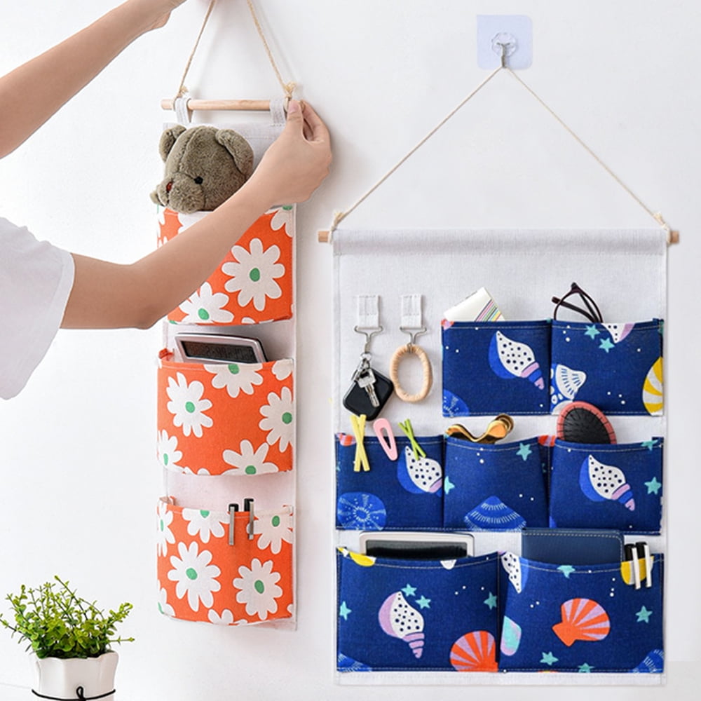 Homecube linen cotton fabric wall door cloth online hanging storage bag case 5 pocket home organizer