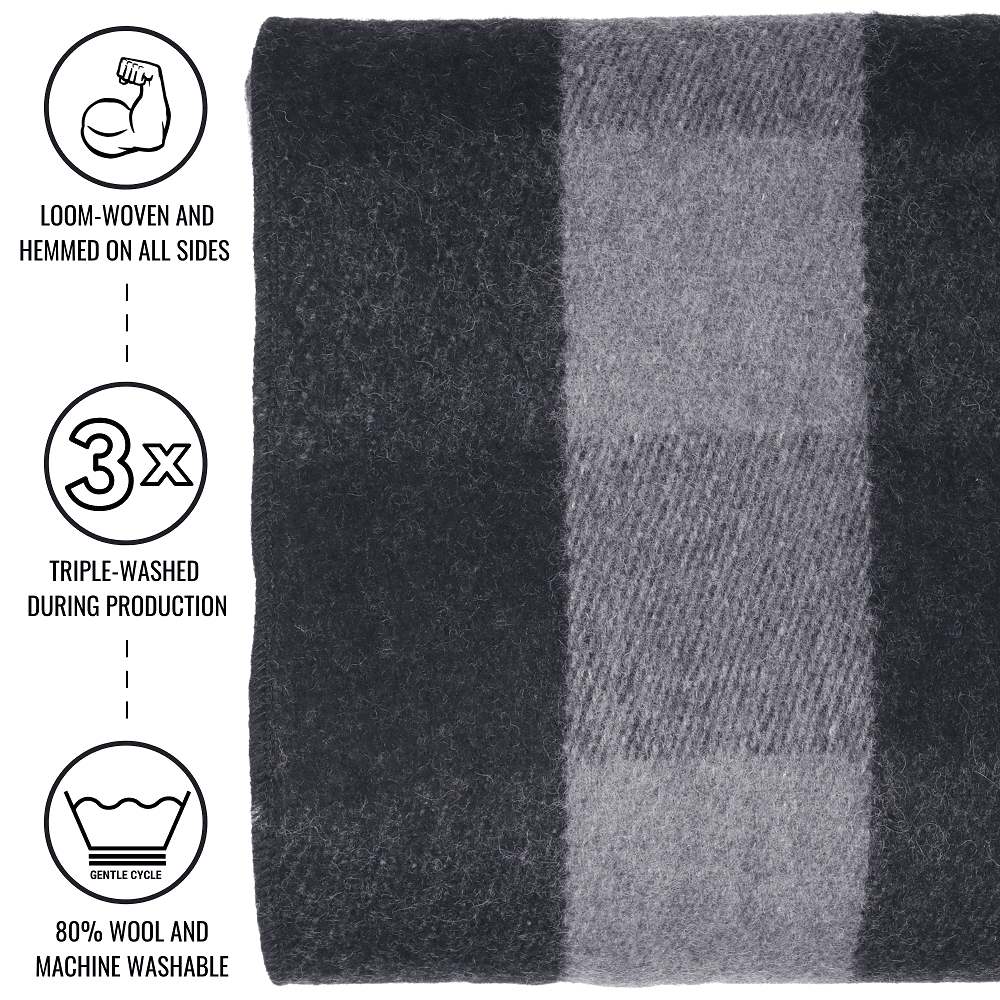Arcturus Buffalo Plaid Wool Blanket, 64" x 88", Loom-Woven