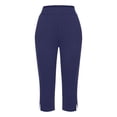 thumbnail image 5 of Wutalume Women's High Waist Side Slit Capri Pants with Pockets Elastic Wide Leg Casual Loose Fit Summer Beach Trousers,Navy L, 5 of 6
