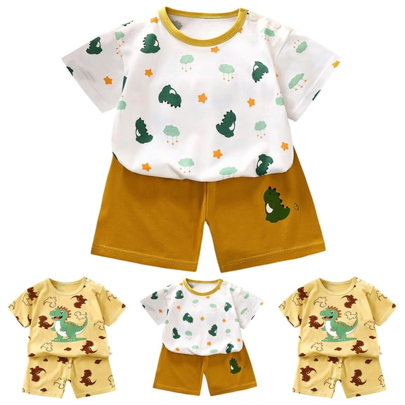 Nwiuh Toddler Baby Boy Summer Outfit Short Sleeve T Shirt Top Casual Shorts Set Clothes 6 12 18 24 Month 2T 3 6 12 18 Months 2T Clothes Children's Gift(Yellow, 12-18 Months)