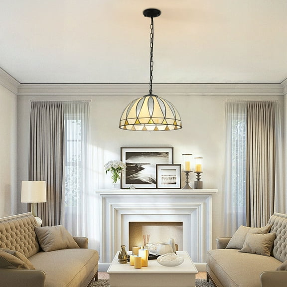 Miumaeov Tiffany Style Hanging Light Stained Glass Pendant Lamp Chandelier Ceiling Fixture Vintage Decoration