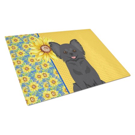 

Summer Sunflowers Longhaired Black Chihuahua Glass Cutting Board Large 12 in x 15 in