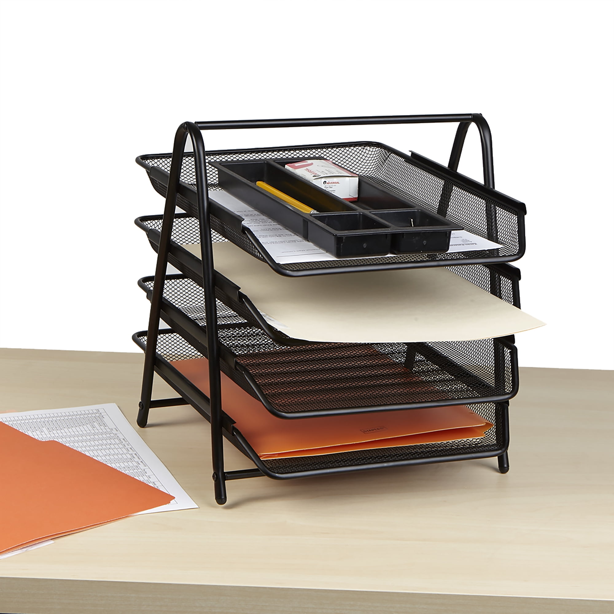 Mind Reader Mesh 4Tier Desk Letter Organizer with 4 Sliding Trays