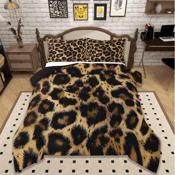 Manfei Cheetah Pattern Bedding Comforter Set,Jungle Wildlife Twin Comforter Sets,Leopard Print Bedding Set,Super Cozy Room Decor Reversible,2-Piece