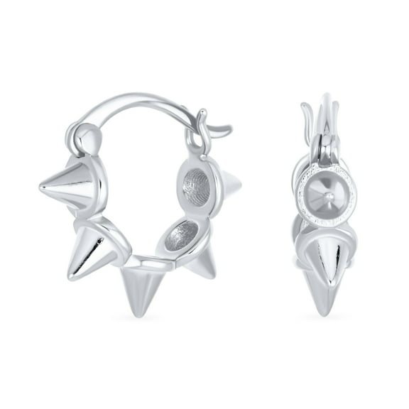 Bling Jewelry Womens   Goth Biker 5 Spike Hoop Huggie Earrings 14K Gold Plated Sterling Silver