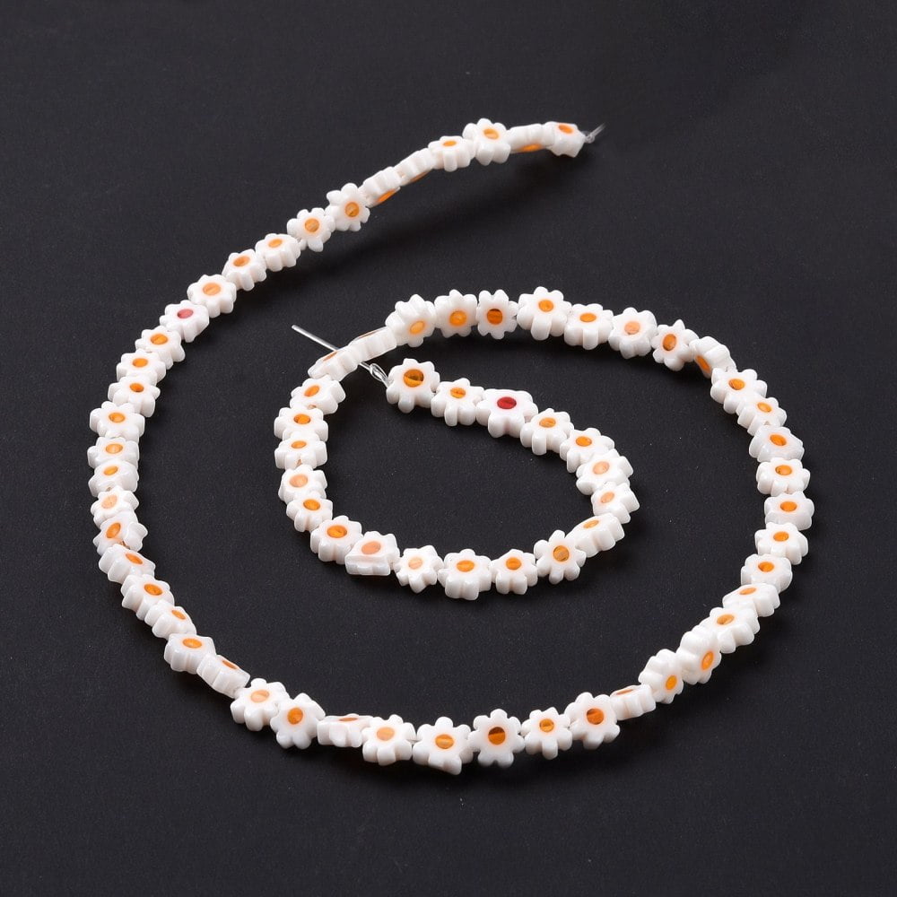 10Strand Handmade Millefiori Flower Orange Glass Bead Strands 5.5~8x2.5mm Hole: 1mm 64~67pcs/strand 15.75 inch~16.34 inch(40~41.5cm)