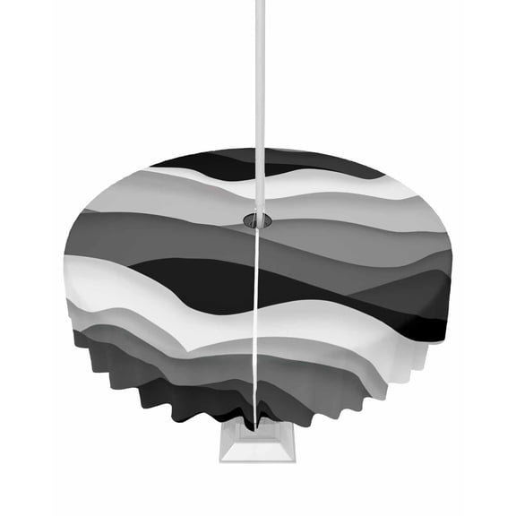 nqOlkjepod Grey Ombre Outdoor Tablecloth with Umbrella Hole & Zipper, Modern Geometric Moire Abstract Art Round Table Cover 54 Inch, Dining Waterproof Table Cloth Protector for Patio/Party/Picnic
