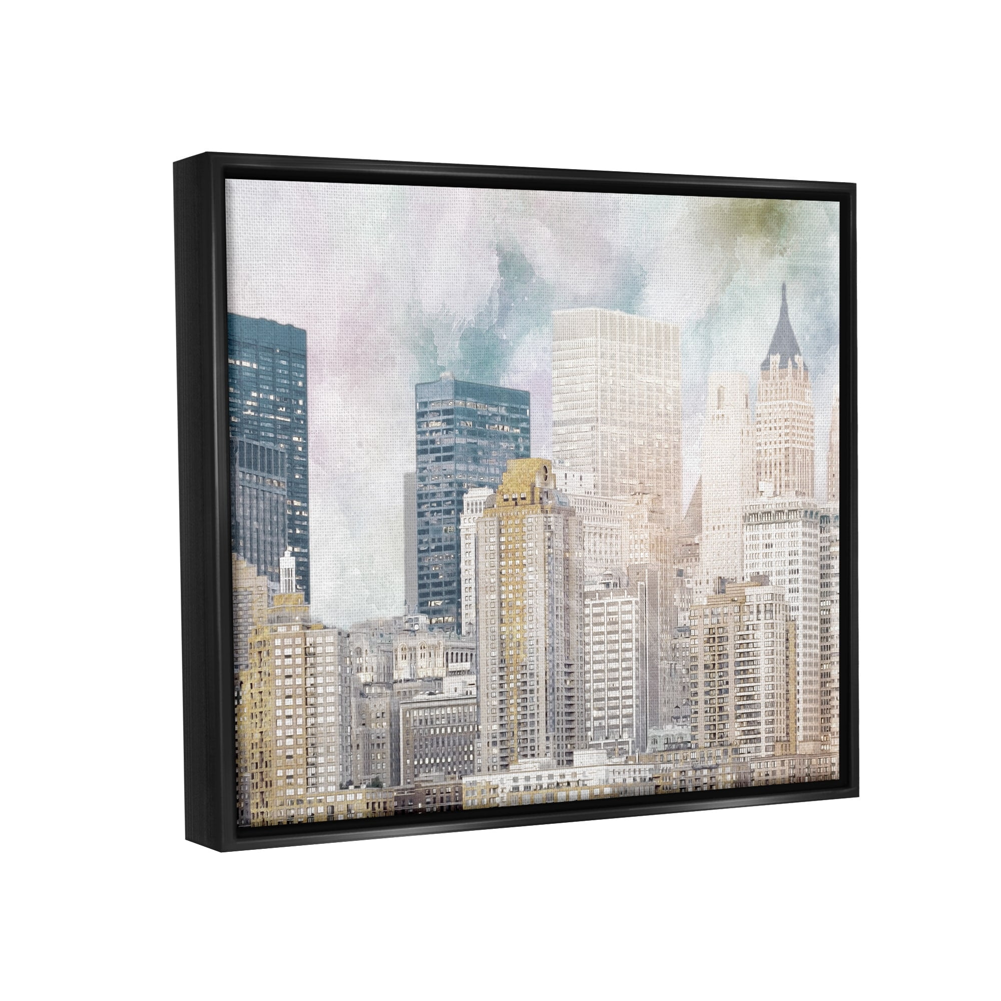 Stupell Industries Layered Pastel Cityscape Buildings City Skyline Architecture Graphic Art Jet Black Floating Framed Canvas Print Wall Art, Design by Marcus Prime