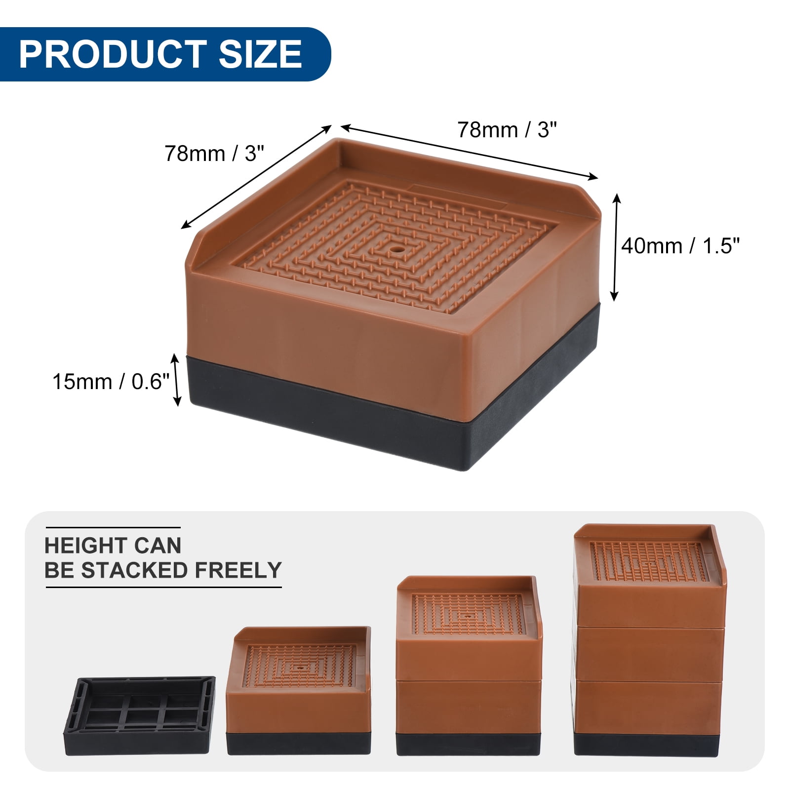 Unique Bargains Furniture Risers Bed Square Bed Risers Adjustable Couch Lifter Block Brown 3" x 3" x 1.5"
