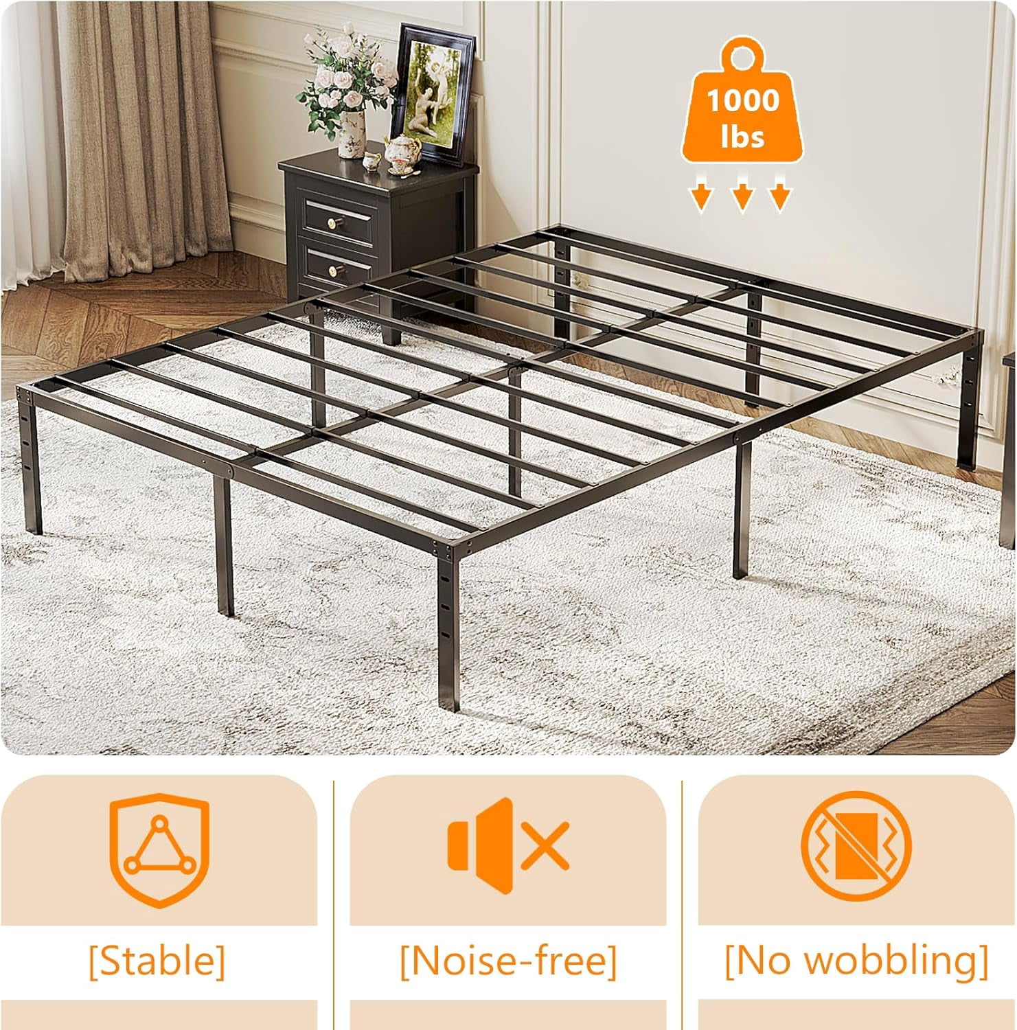 Matladin Full Size Bed Frame with 12'' High, Metal Platform, Mattress Foundation Bed Base, 1000lbs Capacity Steel Slat Support, No Box Spring Needed, Black