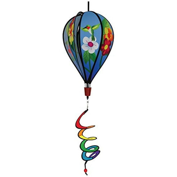 In the Breeze 1047 — Hummingbird Flowers 6 Panel Kinetic Hot Air Balloon Wind Spinner — Colorful Garden Wind Spinner