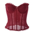 thumbnail image 4 of KHONTS,Women's Y2k Bustier Corset Tops Going out Overbust Corset Tops Sexy Strapless Lace up Boned Mesh Bustier Tops Wine S, 4 of 7