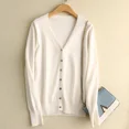 thumbnail image 1 of YSZWDBLX-cárdigans de una sola botonadura para mujer, suéter de punto liso con cuello en V, cárdigans blancos ajustados para mujer, ropa de abrigo informal, 1 of 5