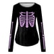 thumbnail image 5 of Camiseta de manga larga de esqueleto de Halloween para mujer, diseño que brilla en la oscuridad con caja torácica y huesos de los brazos, perfecta para fiestas de disfraces, 5 of 5