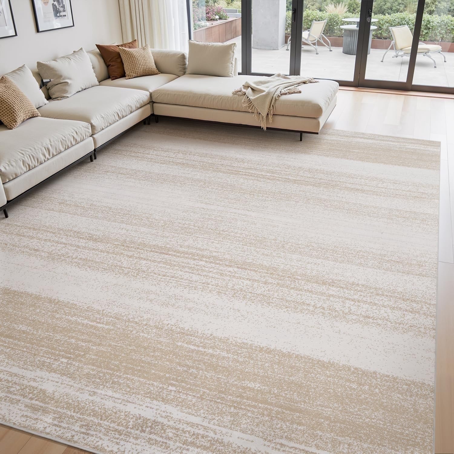 VUNATE 5'x7' Area Rugs for Living Room Washable Rugs Modern Abstract Area Rug Soft Contemporary Neutral Carpet Indoor Rug for Bedroom Dining Room Office Foldable Nonslip Rug Brown Khaki Cream