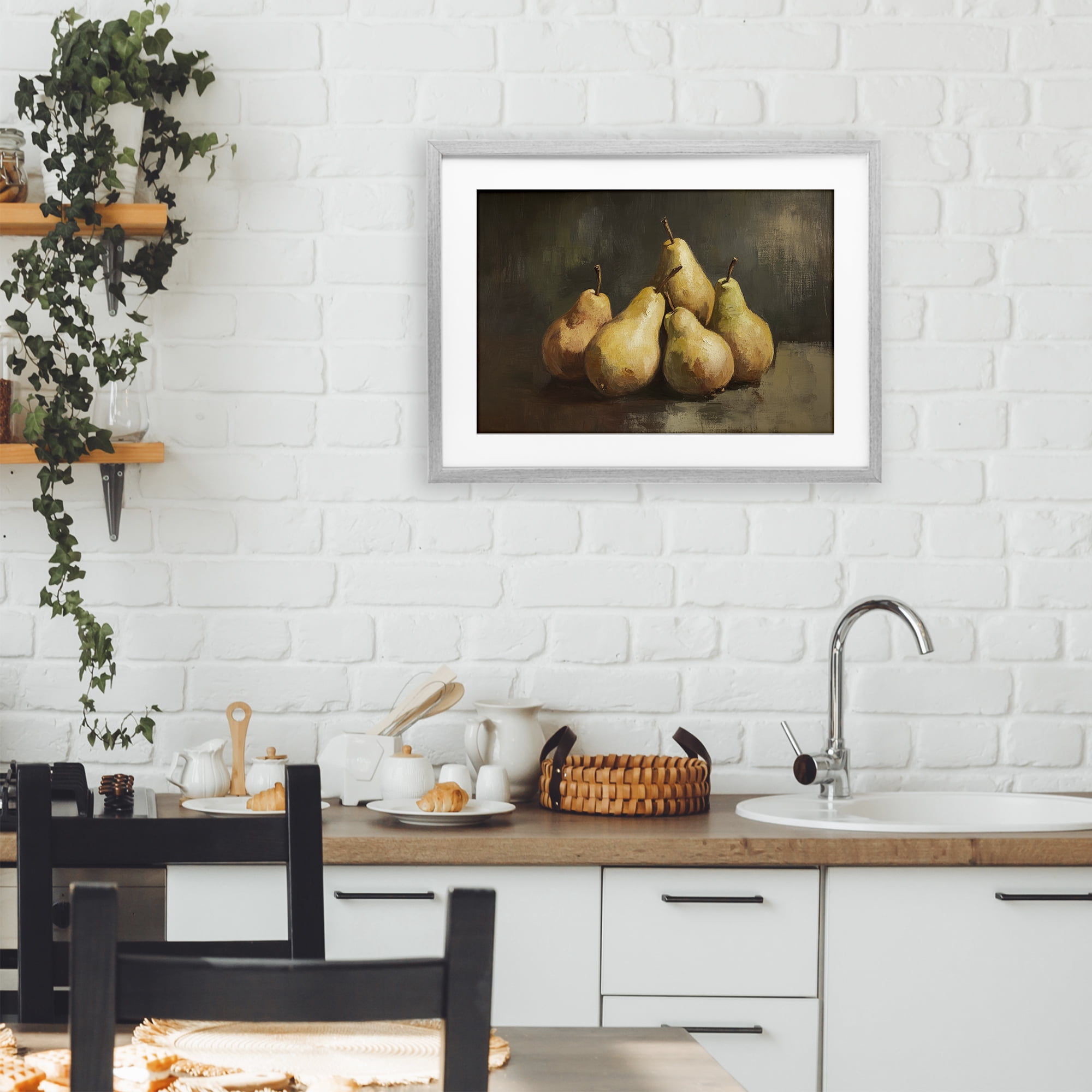 Stupell Industries Golden Pears Still Life Gray Framed Print Under Glass, design by Petal Prints Design