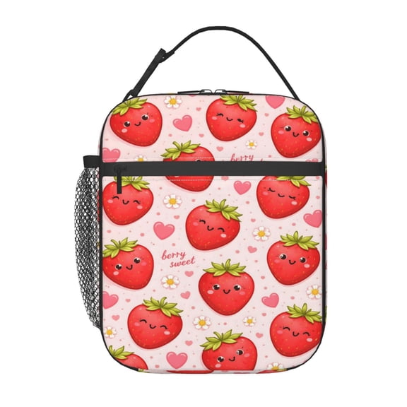 Strawberry Pattern Lunch Bag Portable Insulated Lunch box with Handle For both men and women