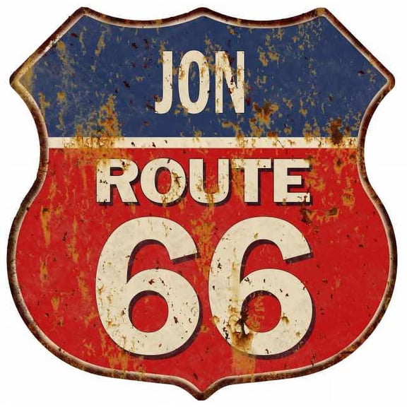 JON Route 66 Sign Shield Metal Gift Man Cave Red 211110005018