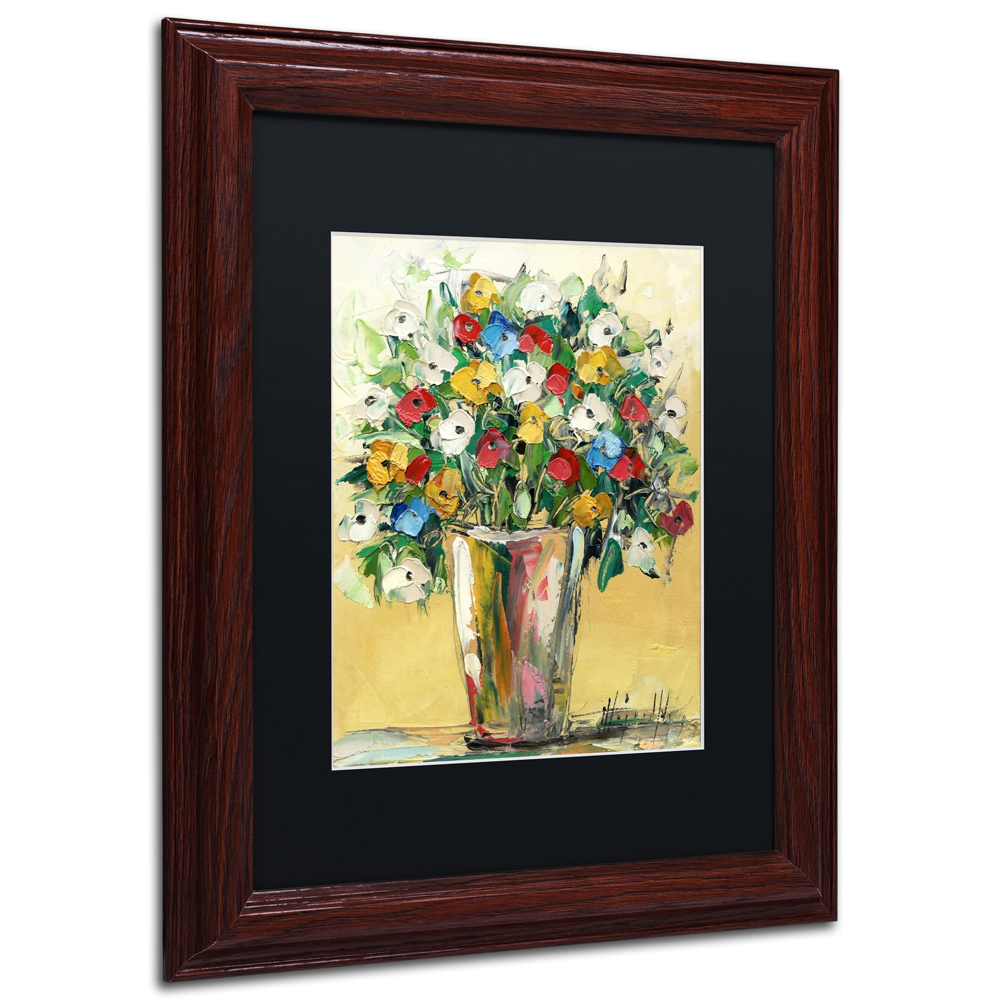 Trademark Fine Art "Spring Flowers in a Vase 9" Canvas Art by Hai Odelia, Black Matte, Wood Frame