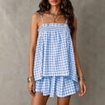 thumbnail image 6 of Cagogo Women's 2 Piece Shorts Set Casual Plaid Boho Summer Outfits Round Neck Sleeveless Tank Top Comfy Lounge Shorts Matching Sets Tracksuits Loungewear Travel Airport Clothes, Light Blue S, 6 of 10