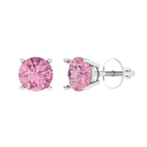 Clara Pucci 2Ct Pink Round Cut VVS1 Screw Back Stud 18k Solid hypoallergenic Gold Designer Earrings For April