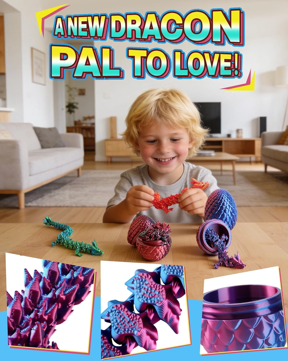 8" 3D Printed Dragon Eggs, Mystery Crystal Dragon Egg for Easter Basket Stuffers, Unique Easter Toys & Decor, Fantasy Tabletop Decor for Kids & Collectors (4 Pack)