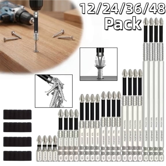 Nanwei Magnetic Anti-Slip PH2 Phillips Screwdriver Bits Set, 12/24/36/48 Pack