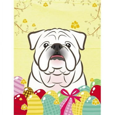 Carolines Treasures BB1902CHF White English Bulldog Easter Egg Hunt Canvas House Flag