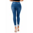 thumbnail image 5 of Women's Stretch Pull On Skinny Jeans Ripped Rolled Striped Cuff Denim Jeggings Size 2XL / Medium Blue, 5 of 5