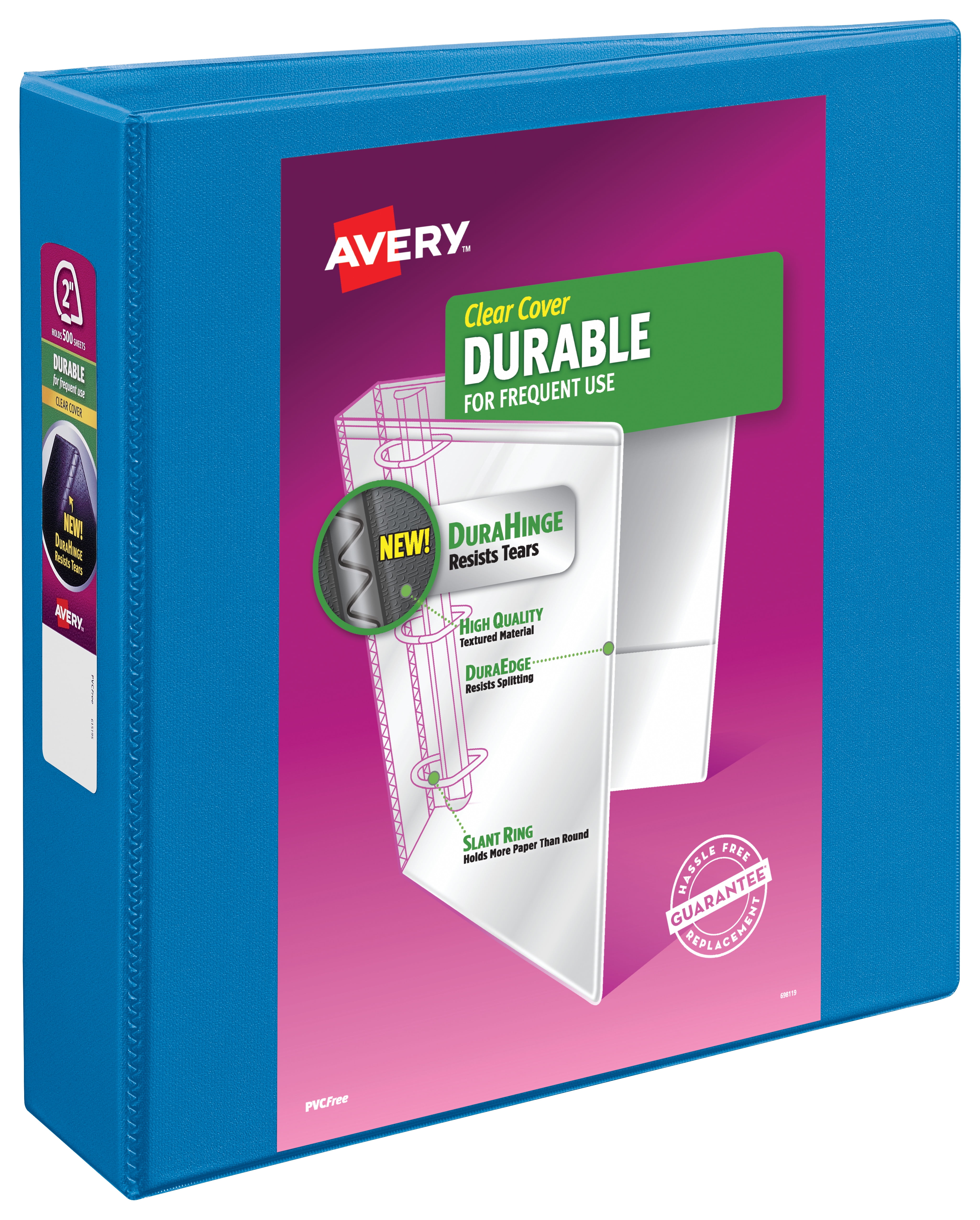 Avery Durable View 3 Ring Binder, 2 Inch Slant Rings, 1 Pool Blue Binder (17837)