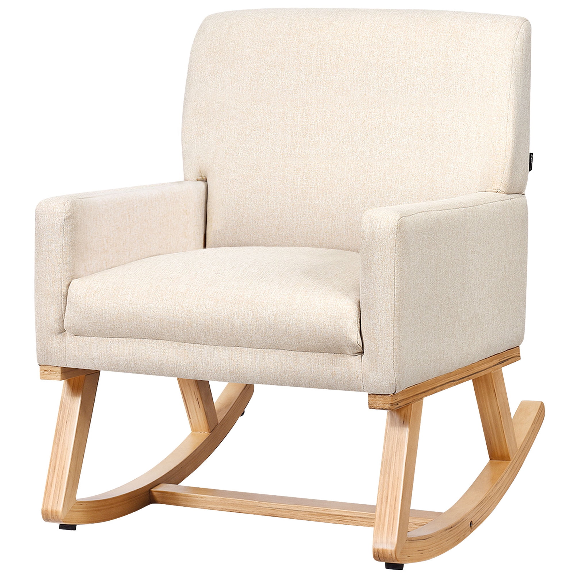 Gymax Mid Century Fabric Rocking Chair Upholstered Accent Armchair Lounge Chair Beige
