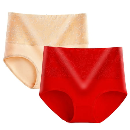 Scyoekwg Women s Cotton Underwear Stretchy Ladies Underpants Lace Solid Color Comfort Hipster Panties High Waisted Underwear Briefs Pack of 2(Red XXXL)