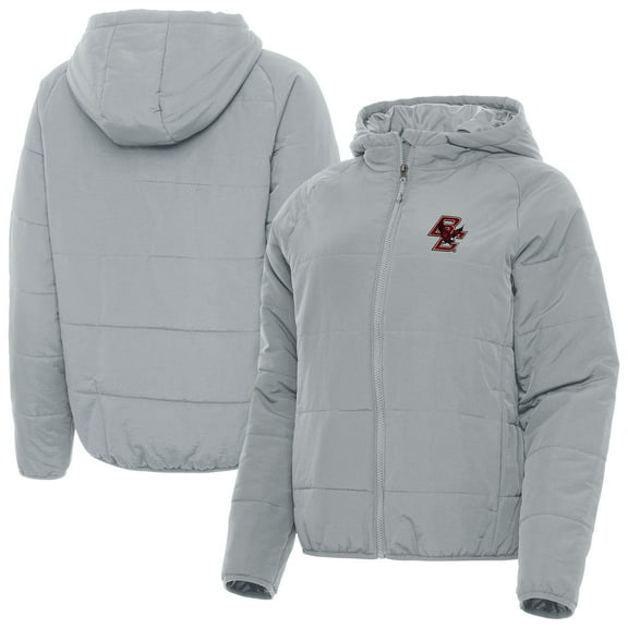 Women's Antigua Gray Boston College Eagles Universe Full-Zip Hooded Puffer Jacket