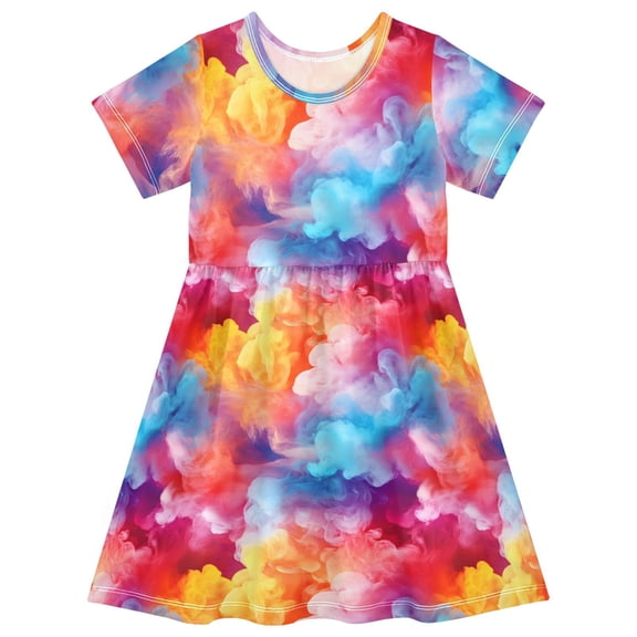 joogoo Rainbow Tie Dye-a5 Girls' Short Sleeve Dress Kids Dresses 5-6T