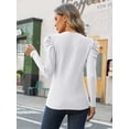 thumbnail image 3 of Long Sleeve Pleated Splicing Round Neck Waffle Top Woman, 3 of 6