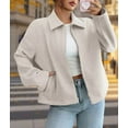 thumbnail image 6 of Women Jacket Casual Lapel Long Sleeve Zip Up Cropped Coats Trendy Outwear Fall Winter Streetwear Apricot Color M, 6 of 7
