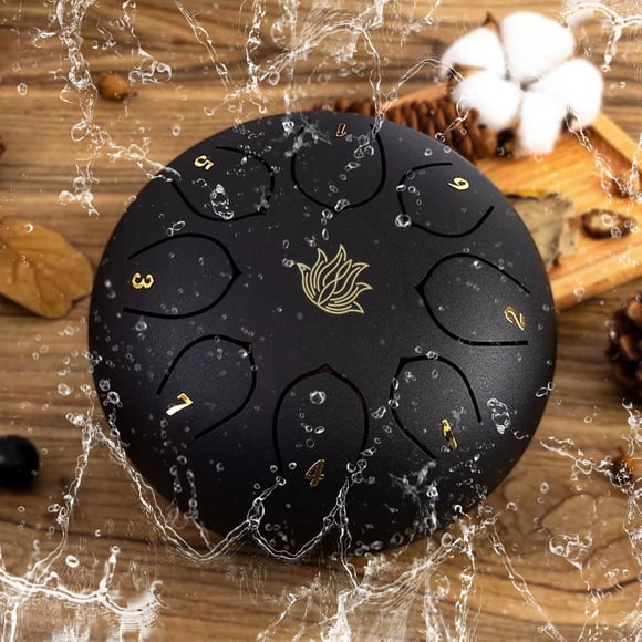 Tambor Eavnbaek de acero para lluvia, 8 notas, 15 cm, color negro