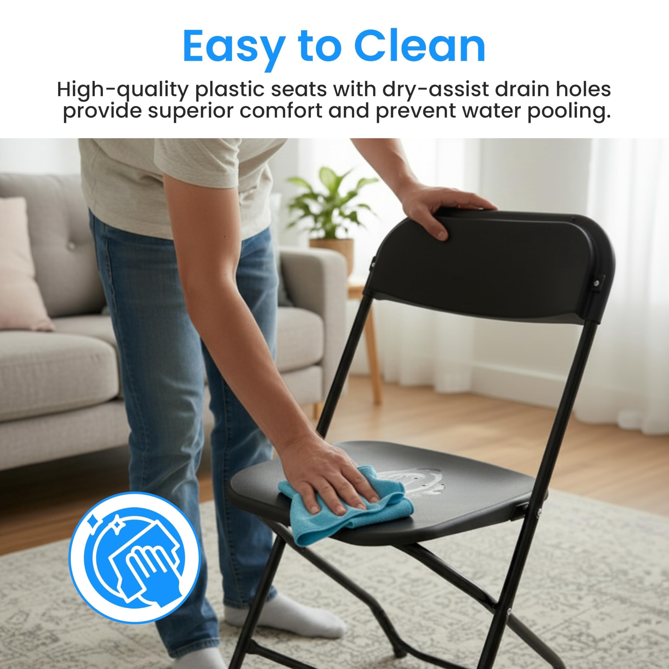 Simple Deluxe 6-Pack Plastic Folding Chair, Portable Chair with Metal Frame, 330lb Capacity, Foldable Stackable Indoor Outdoor Chairs for Wedding, Party, Picnic, Office & Dining, White