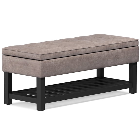 Cosmopolitan 44 inch Wide Rectangle Storage Ottoman Bench with Open Bottom in Distressed Grey Taupe Vegan Leather