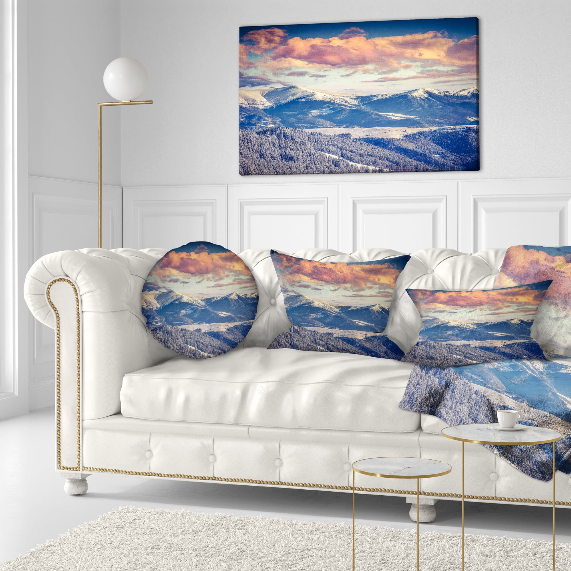 Designart Winter Alpine Sunset over Hills - Landscape Printed Throw Pillow - 12x20